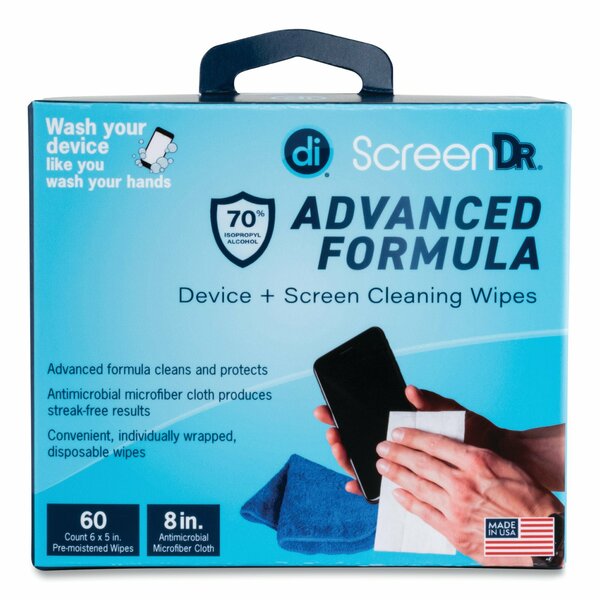 Digital Innovations ScreenDr Device and Screen Cleaning Wipes, With 60 Wrapped Wipes and 8 in. Microfiber Cloth, 6 x 5 32347